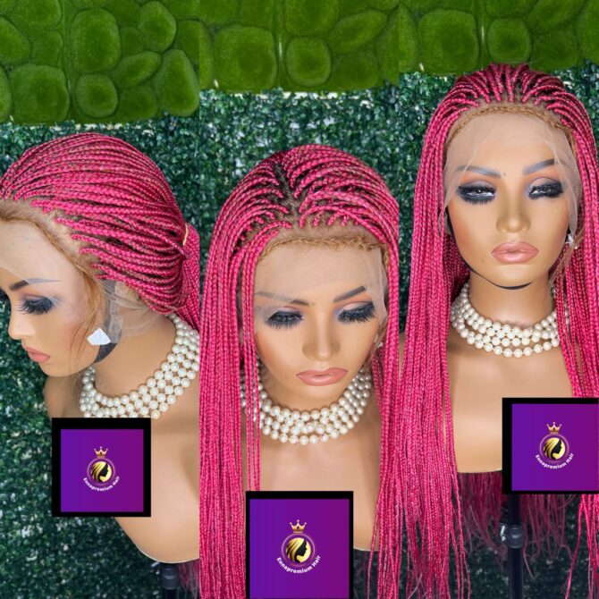 box braids wig braids, pink braids, full lace braids wig. Small box braids, knotless braids wig.